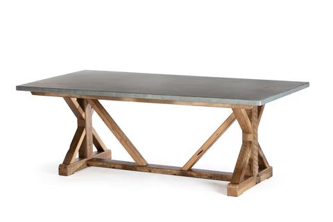 Zinc Rectangular Table | French Trestle Table | CLASSIC | Driftwood Grey | 72"L 37"W 30"H | 1.5" Standard | Edge Profile : Plain, No Rivets