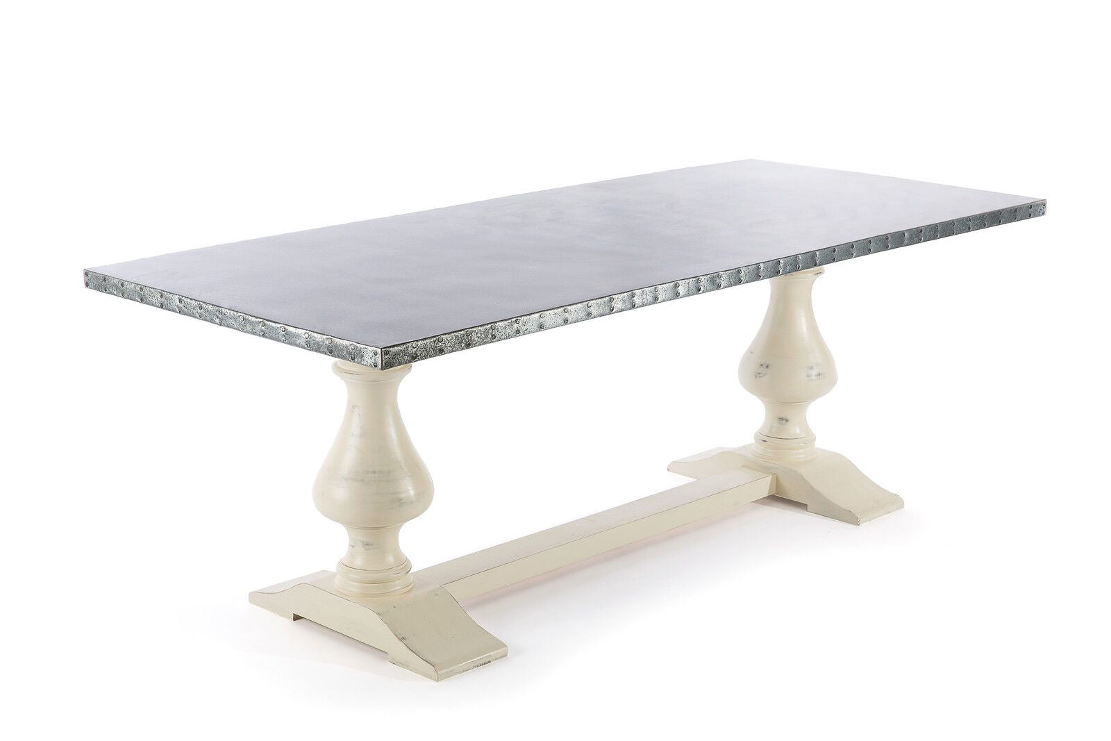 Zinc Rectangular Table | Lexington Trestle Table | CLASSIC | White on Poplar | 60"L 37"W 30"H | 1.5" Standard | Edge Profile : Plain, No Rivets kingston-krafts-zinc-tables.