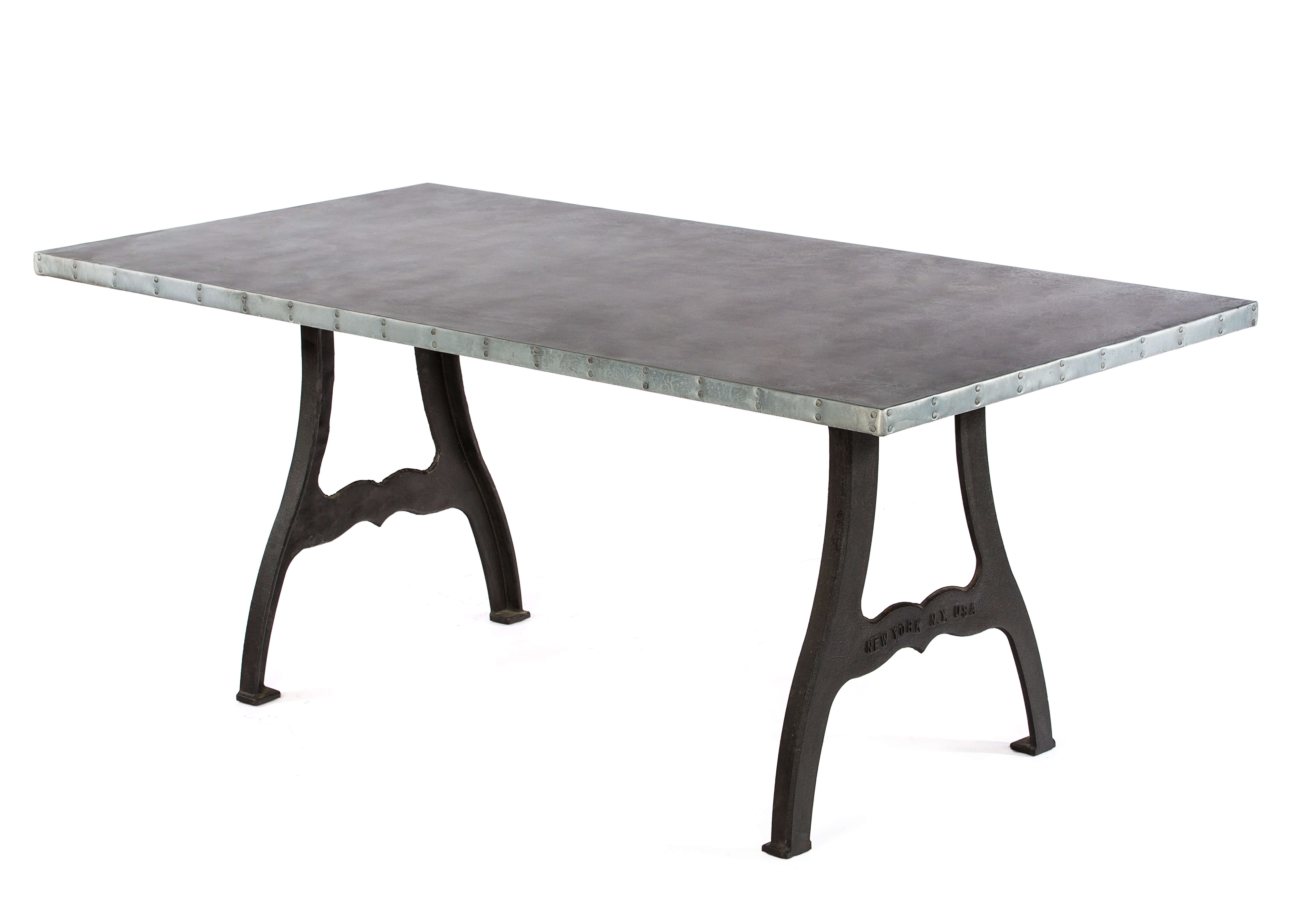 Zinc Rectangular Table | Williamsburg Table | CLASSIC | Black | 72"L 37"W 30"H | 2"| Edge Profile : Plain, No Rivets kingston-krafts-zinc-tables.