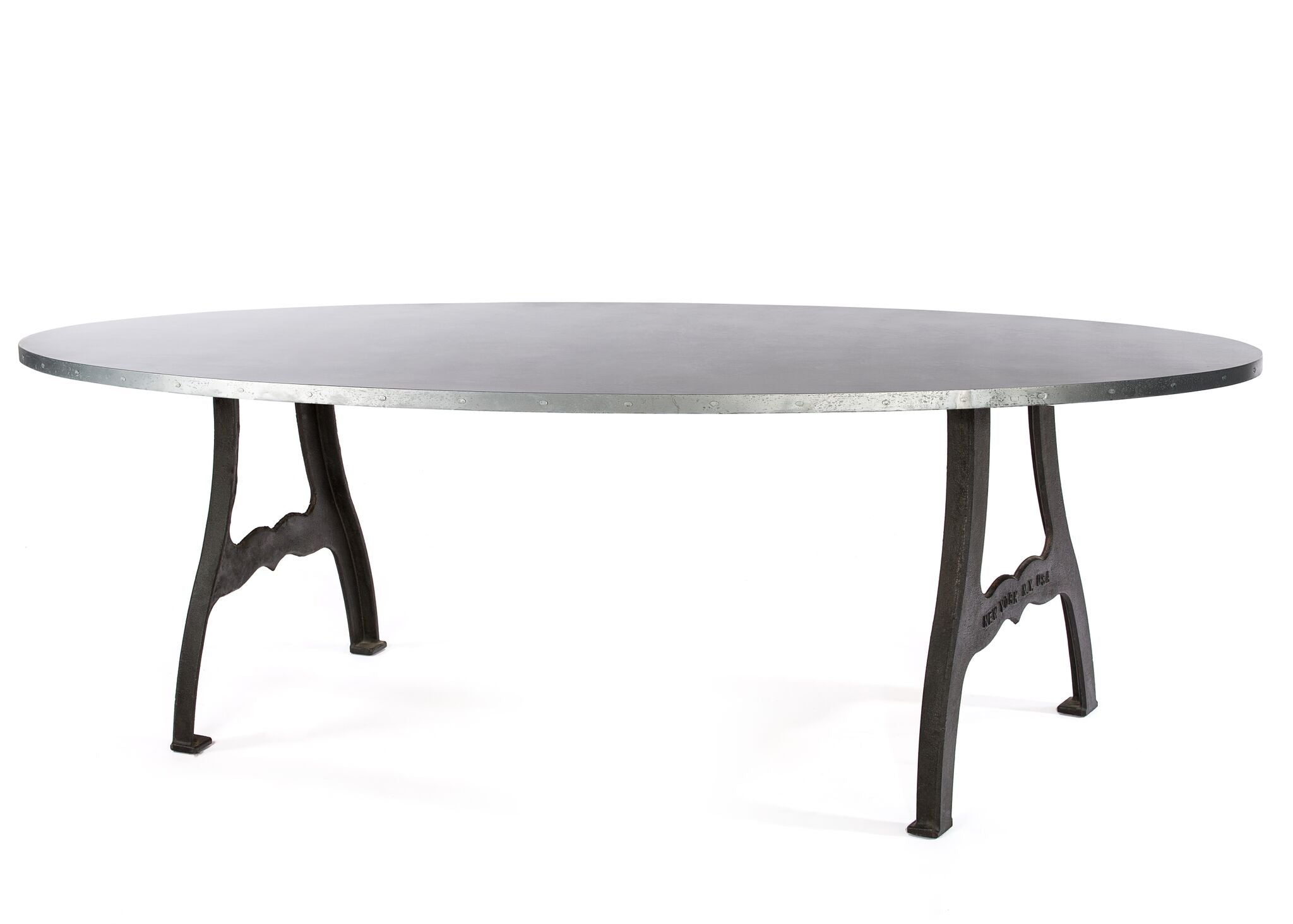 Zinc Oval Tables | Williamsburg Table | CLASSIC | Black on Iron | CUSTOM SIZE L 72 W 39 H 30 | 1.5" Standard | Edge Profile : Plain, No Rivets kingston-krafts-zinc-tables.