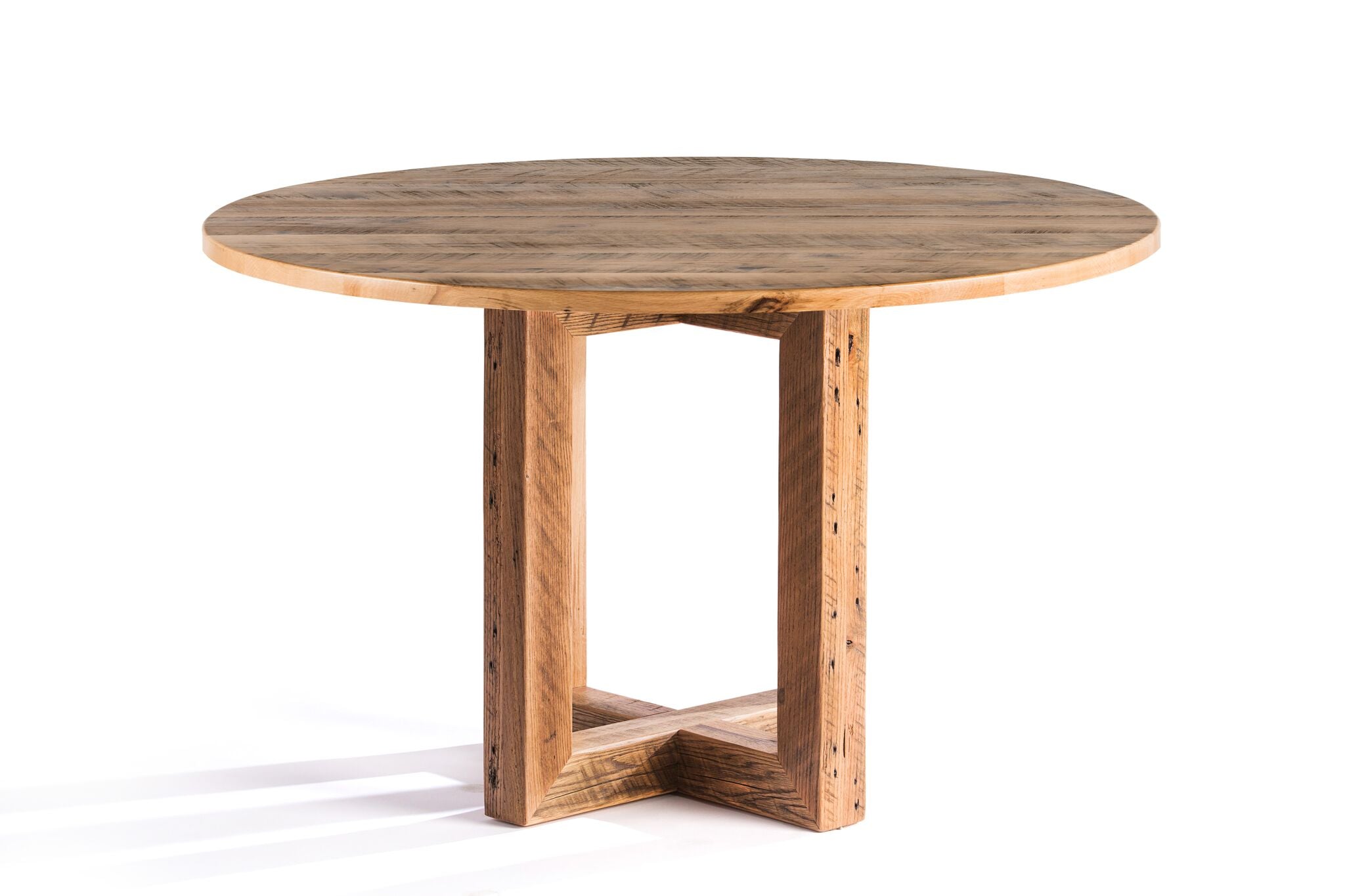 Round Wood Tables | Winston Table | Natural Ash | Natural Reclaimed Oak | Diameter 42 | Height 30 | 1.5" Standard kingston-krafts-zinc-tables.