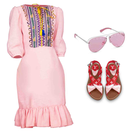 shop find us lost selena taylor fashion look casual resort dress linen pink