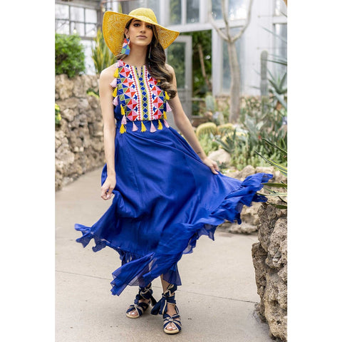 Blue silk Maxi dress Resort wear for women