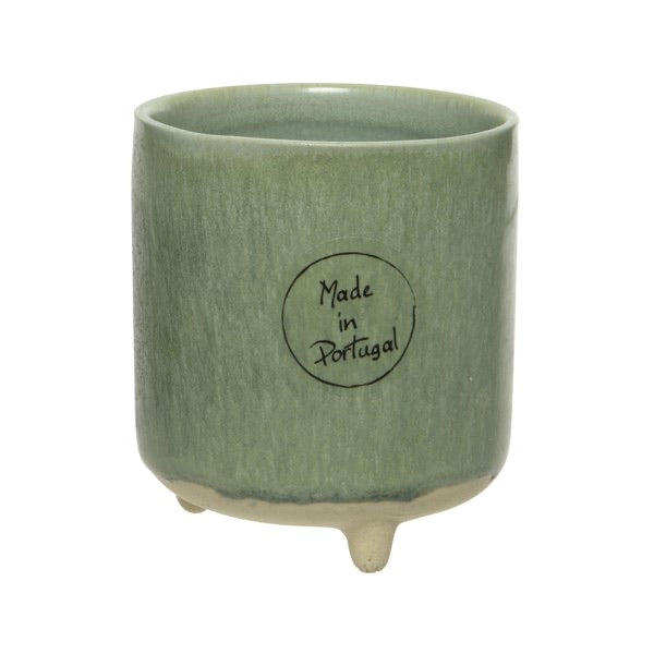 Green Glazed Stone Planter on Feet