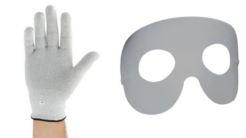 Conductive gloves and eye mask accessories for MyoLift microcurrent machine