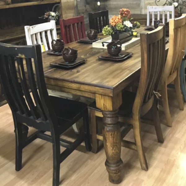 rustic dining table and 8 chairs