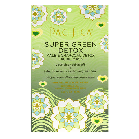 Vegan Super Green Detox Kale and Charcoal Detox Facial Sheet Mask by Pacifica