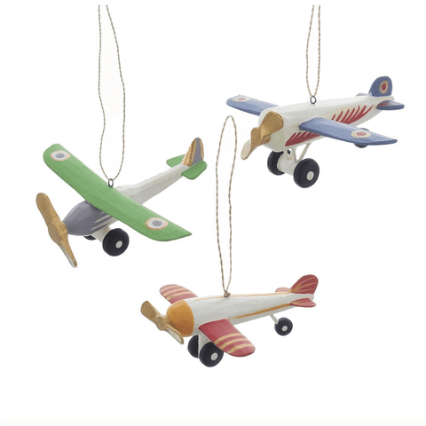 Wooden Piper Plane Ornaments, 3 Piece Set