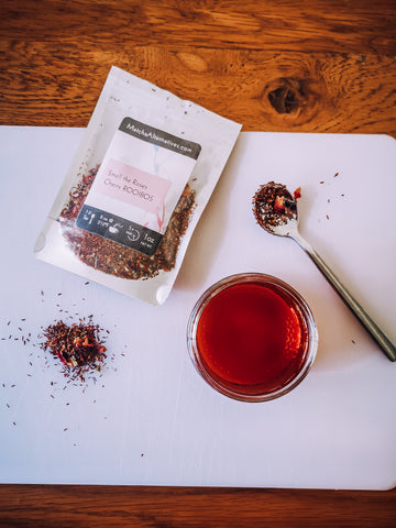 Tea syrup for mocktails with loose leaf cherry rooibos