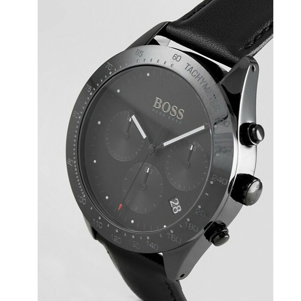 hugo boss mens watch black leather strap