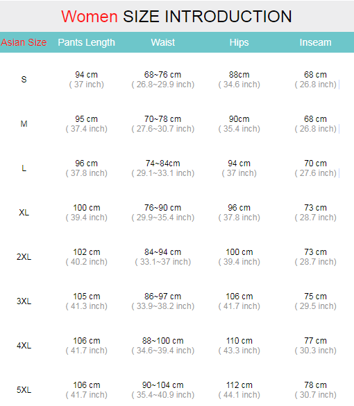 Women's Pants Size Chart