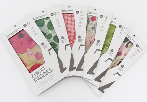 A variety of Z Wraps in their packaging, spread in a fan shape on a white background