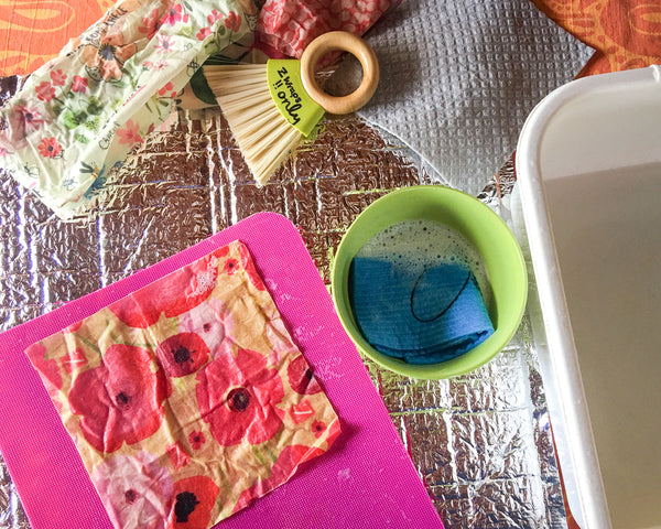 An improvised basin-washing station for camping with Z Wraps