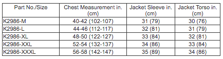 Lincoln Electric Jacket Sizing Chart