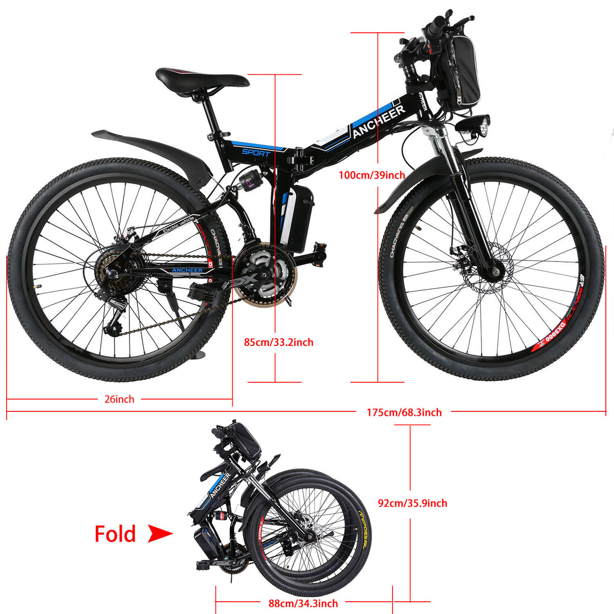 ancheer 26 inch wheel folding electric mountain bike with super lightweight magnesium alloy