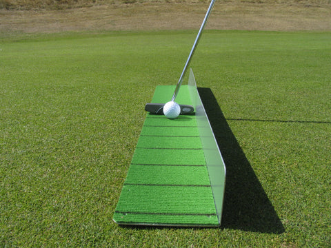 Golfclub and ball aligned with black lines front view