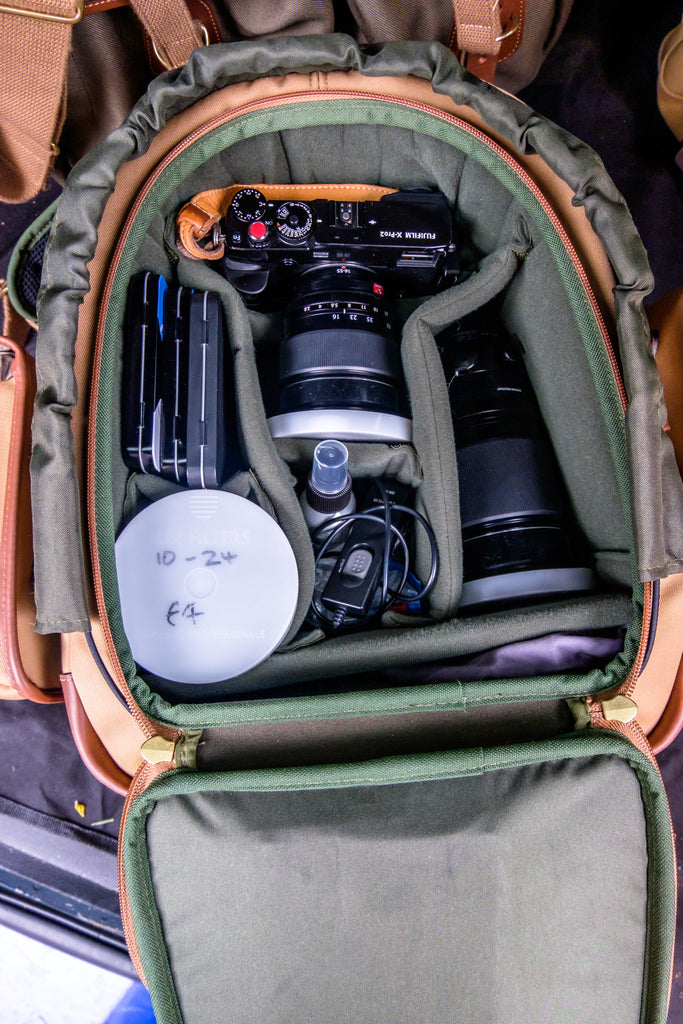 The inside of Mark Gilligan's Billingham Rucksacl 25 he uses for landscape photography