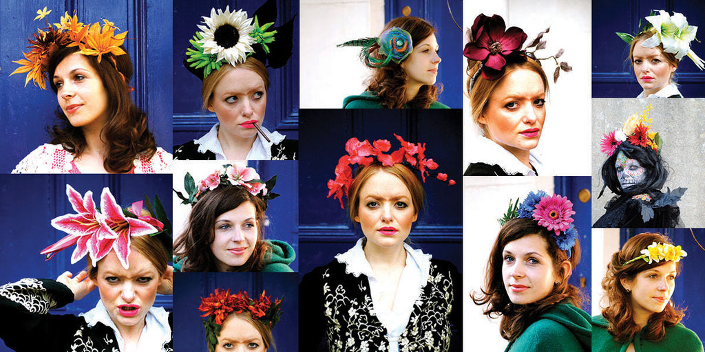 Collage of Beksie channeling Frida Kahlo and wearing different headdress. - Beksies Boutique Spring Summer 2012