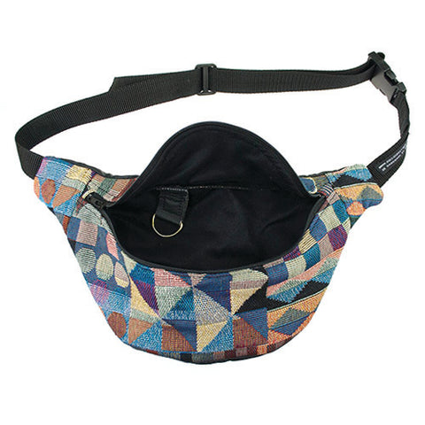 A bumbag with geometrically designed pattern.