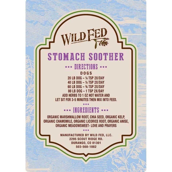 Wild Fed Stomach Soother Ingredients Label.