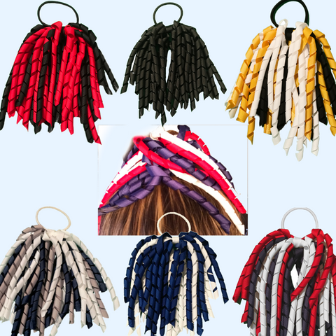 Multiple Color combinations to match Team uniforms for bouncy ribbon ponytail holder (Red, Black, Yellow, White, Blue, Navy)