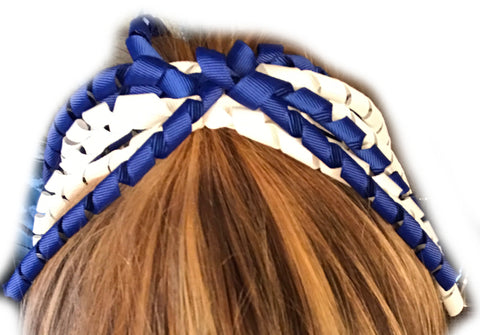 Royal Blue and White Boutique bouncy ribbon Style Ponytail holder
