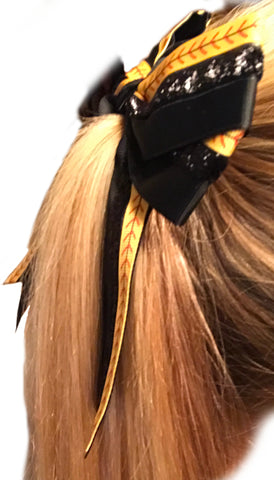 Black and Yellow high quality boutique style ponytail holder  - perfect for softball lovers