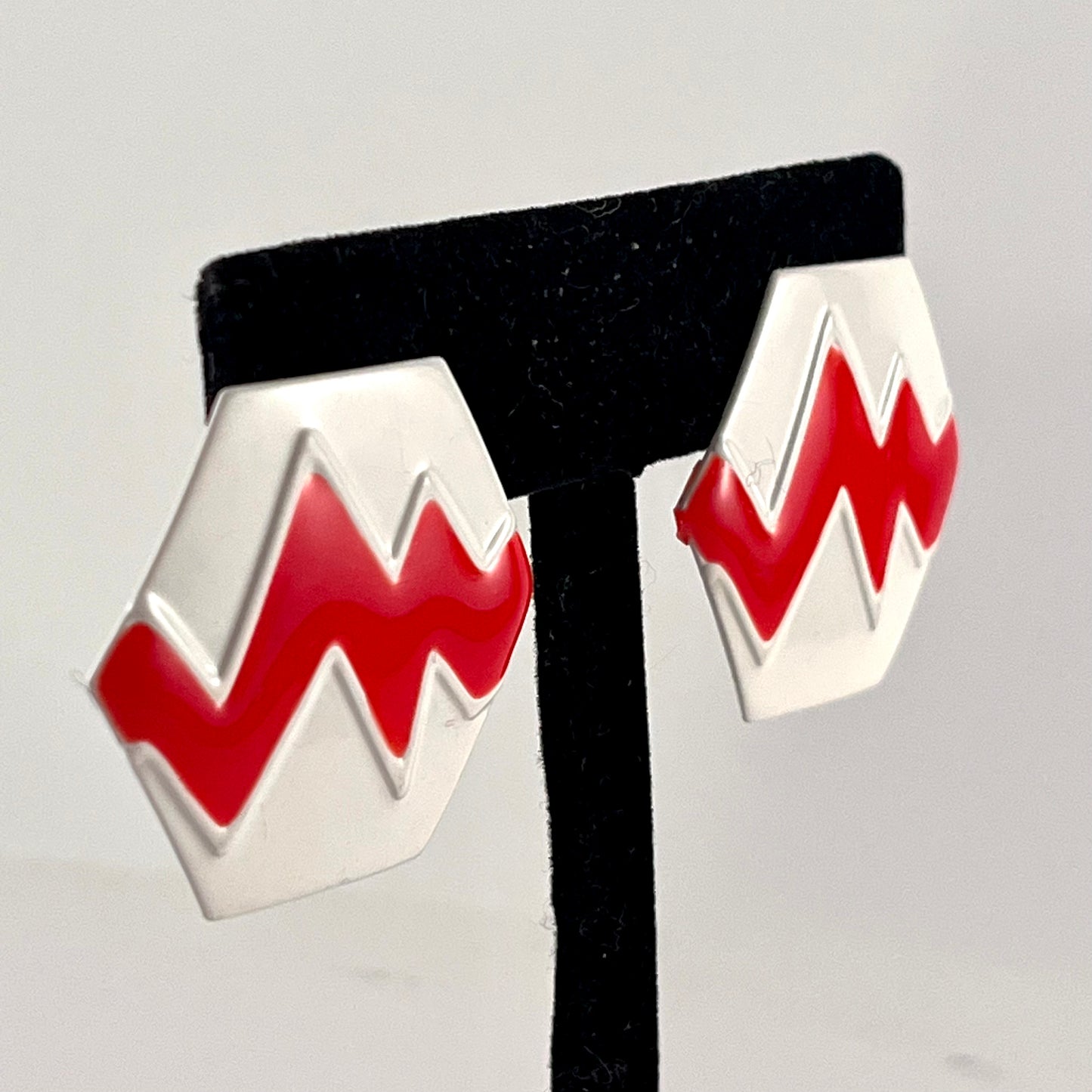 1980s Red & White Enamel Earrings