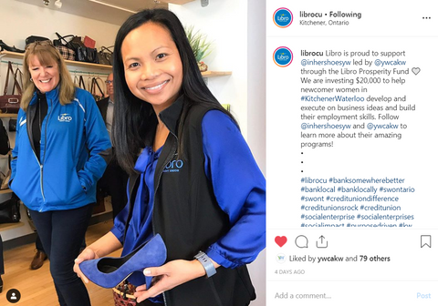 instagram picture and comments from open house and funding announcement held at In Her Shoes with Libro Credit Union