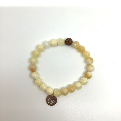 Mother of Pearl Bracelets with Beige Lava and Stainless Steel Lotus Charms - In Her Shoes YW