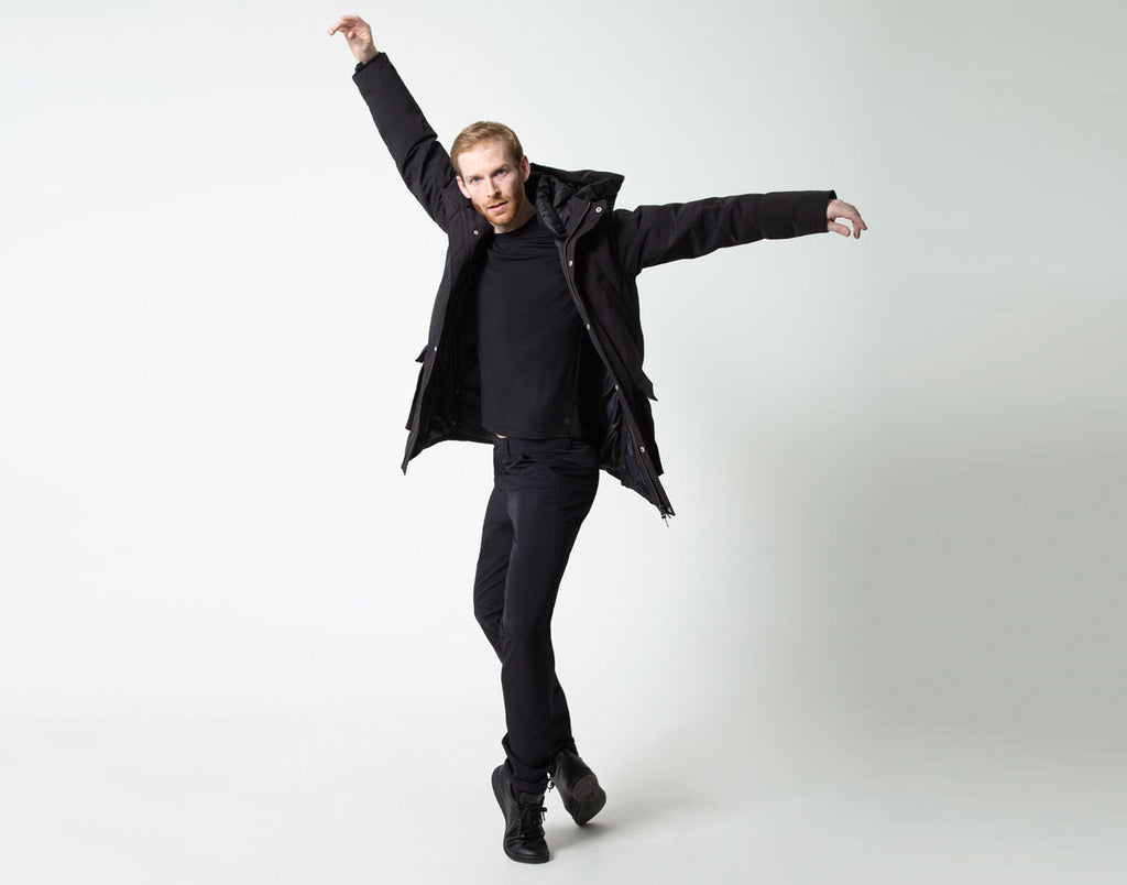 RWB dancer Joshua Reynolds wearing a black MPG insulated jacket