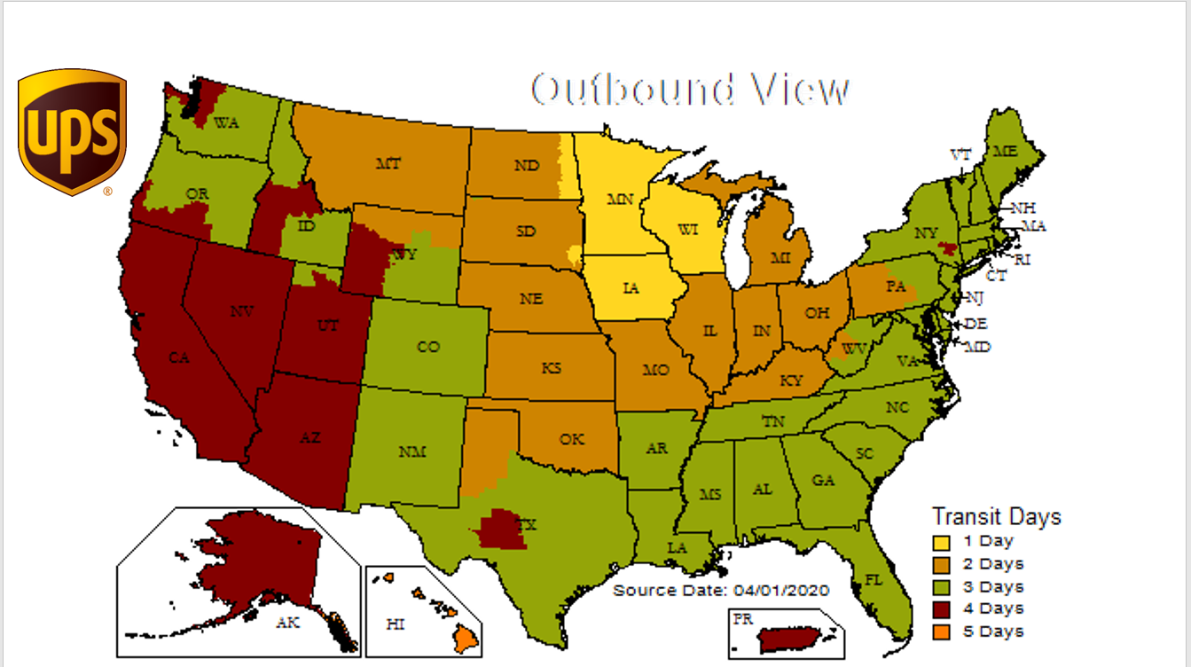 Map of ground shipping zones