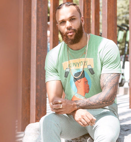 Jidenna in jamhuri wear green kinyozi barber t-shirt