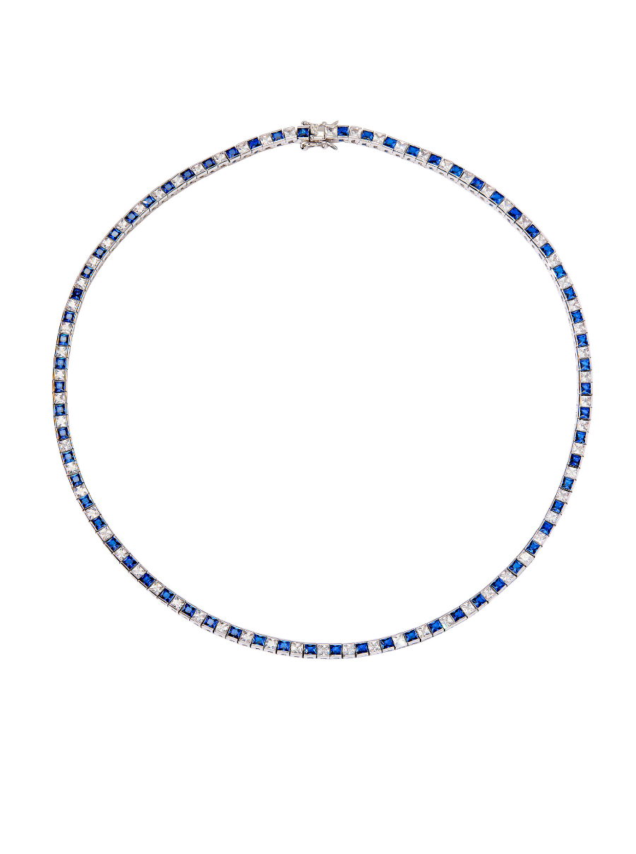 DORSEY PRINCESS CUT, SAPPHIRE AND WHITE RIVIERE NECKLACE