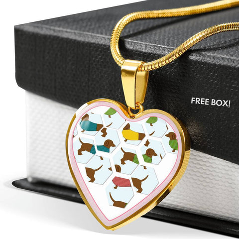 Dachshund Dog Art Print Heart Charm Necklaces-Free Shipping