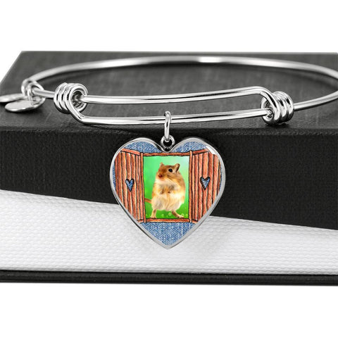 Golden Hamster Art Print Heart Pendant Bangle-Free Shipping