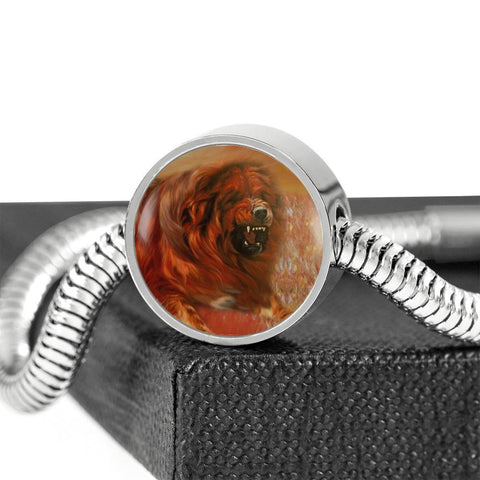 Tibetan Mastiff Dog Print Circle Charm Steel Bracelet-Free Shipping