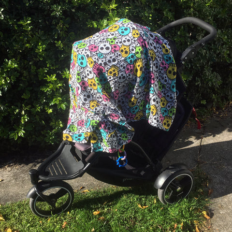 Stroller sun cover using a Teeny Rockers baby swaddle