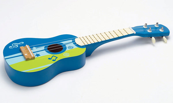 hape kid's wooden toy ukulele in blue