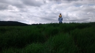 Looking at pasture with son