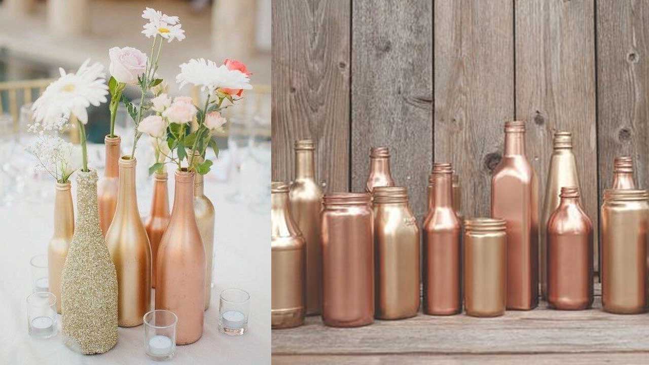 Inexpensive Centerpiece Ideas for your Party - Spray Painted Bottles | BalsaCircle.com