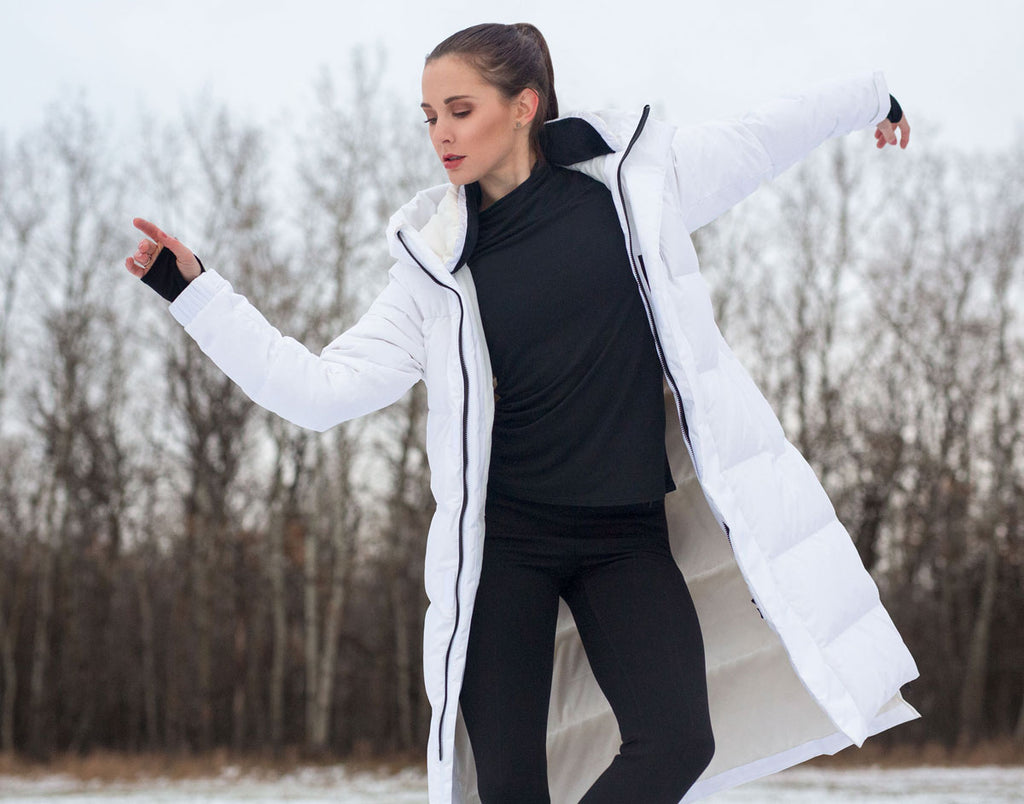 RWB dancer Katie Bonnell wearing a white MPG insulated jacket