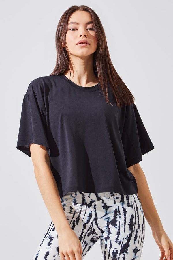 Repose Recycled Polyester Oversized Cropped Tee in Black