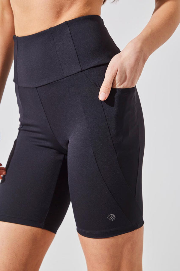 Rider Ultra-High Waisted Recycled Nylon Biker Short in Black