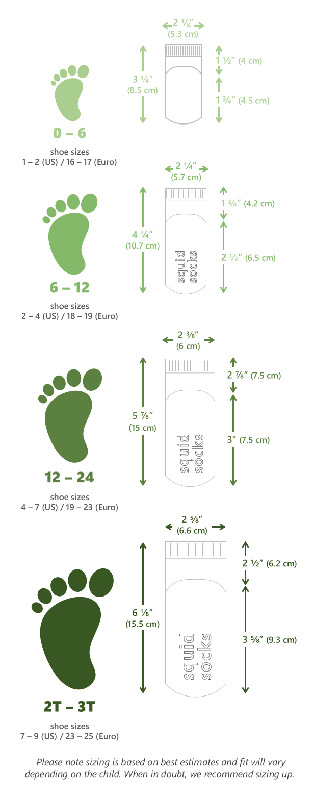 children's sock size chart