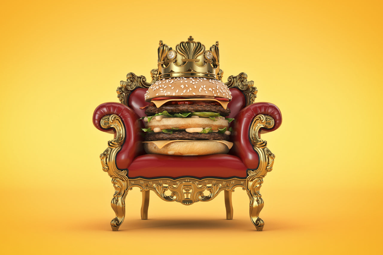 A burger on a throne