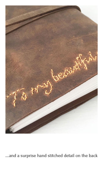 My beautiful girl hand stitched on leather journal