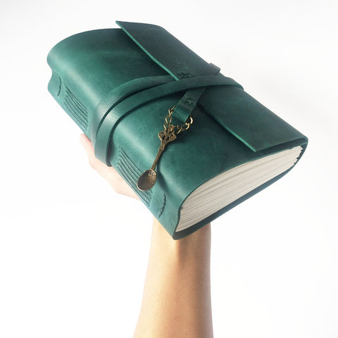 Emerald green personalised leather recipe book