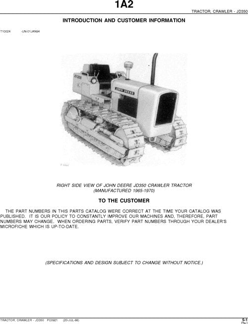 John Deere 350 Series Crawler Parts Manual Pc921 Heavy Equipment Manual 5605