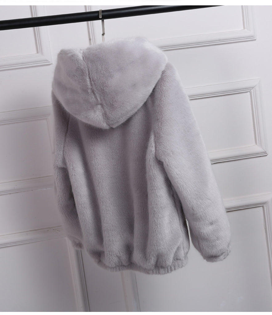 grey fluffy zip up jacket